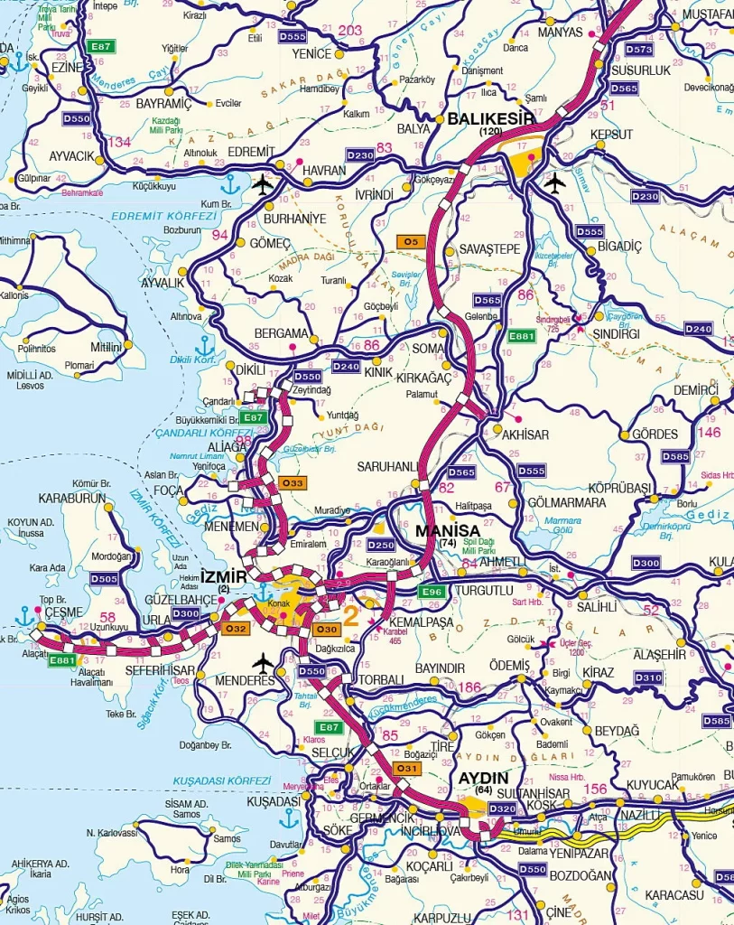 Map of Izmir toll roads